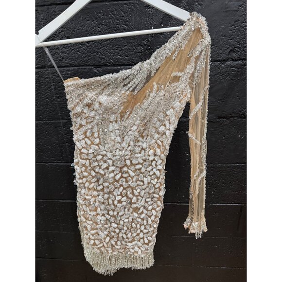 Albina Dyla Short Silver One Sleeved Dress - Picture 4 of 11